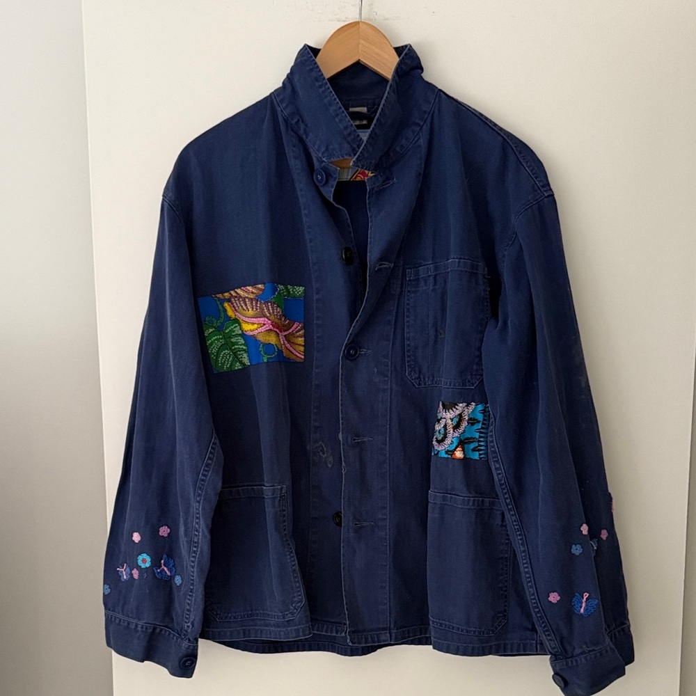 Pepela Palm Beach Reworked vintage military shirt jacket with beaded patches